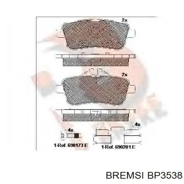 Купить BP3538 Bremsi Колодки тормозные задние, дисковые