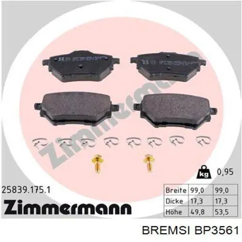Колодки дисковые  Bremsi BP3561 цена, от 18.59 USD