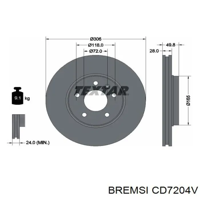 Диск гальмівний передній CD7204V Bremsi