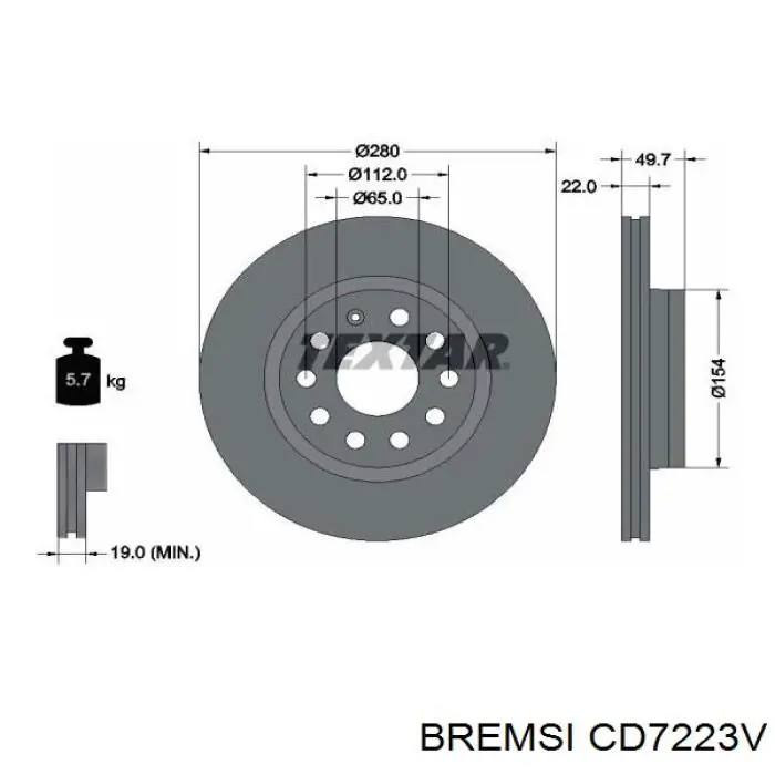 Передние тормозные диски CD7223V Bremsi