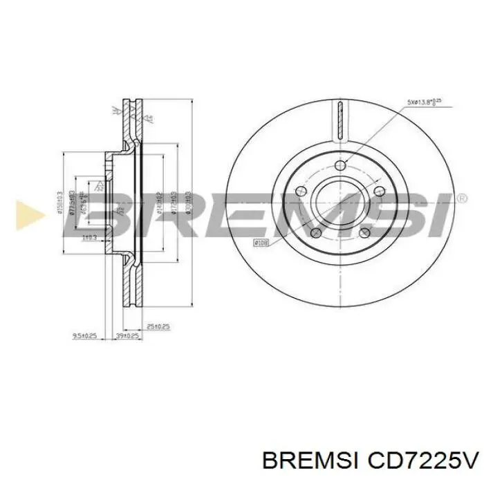 Передние тормозные диски CD7225V Bremsi