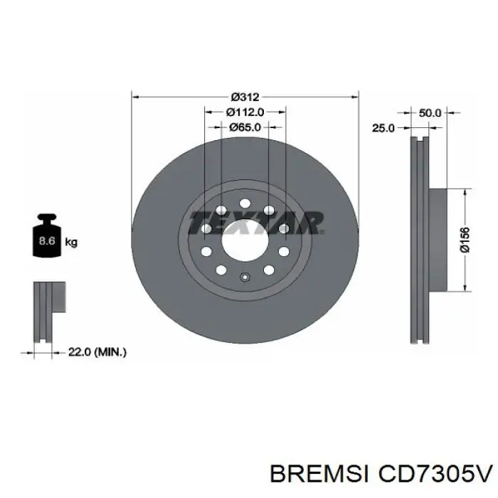 Диск гальмівний передній CD7305V Bremsi