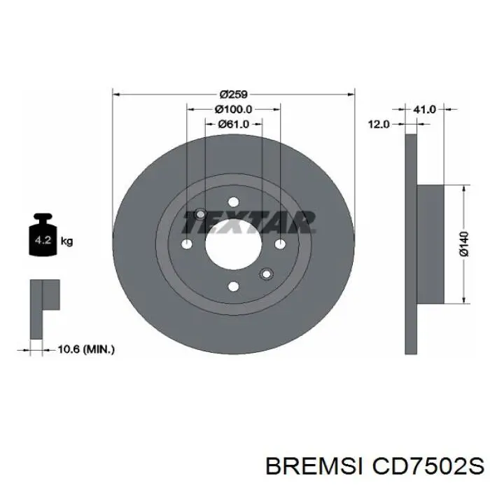 Передние тормозные диски CD7502S Bremsi