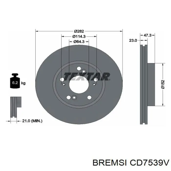 Передние тормозные диски CD7539V Bremsi