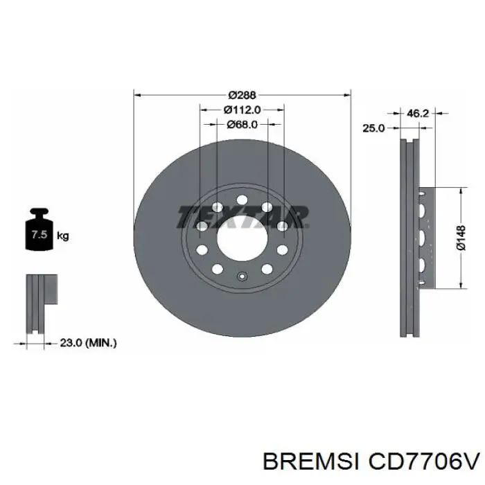 Тормоз дисковый передний Bremsi CD7706V цена, от 39.31 USD