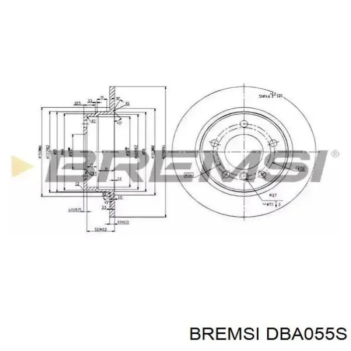 Передние тормозные диски DBA055S Bremsi
