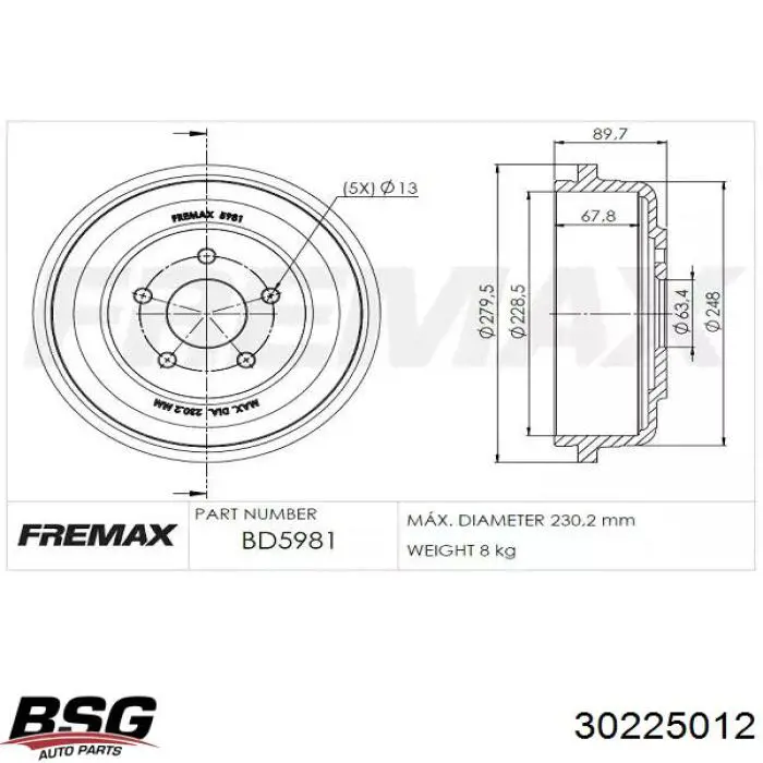 Тормозной барабан 30225012 BSG