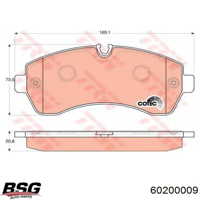 60200009 BSG Колодки тормозные дисковые комплект