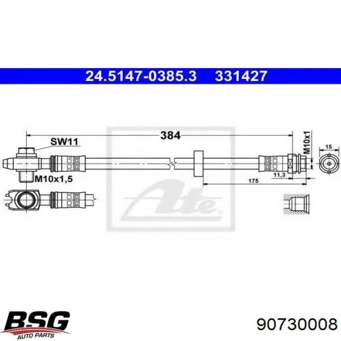 Купить 90730008 BSG Шланг тормозной передний