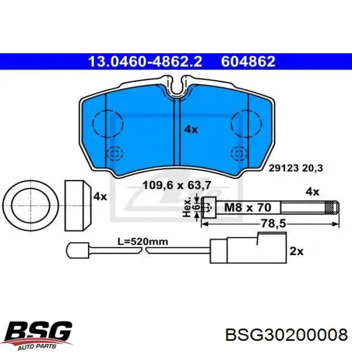 Колодки дисковые  BSG BSG30200008 цена, от 21.64 USD
