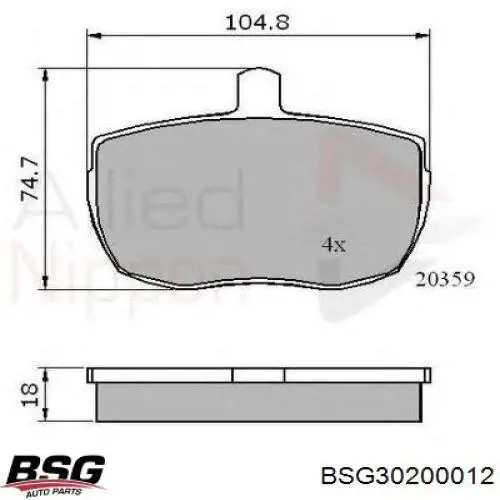 Колодки гальмівні передні, дискові BSG30200012 BSG