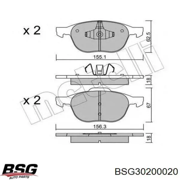 Передние тормозные колодки BSG30200020 BSG