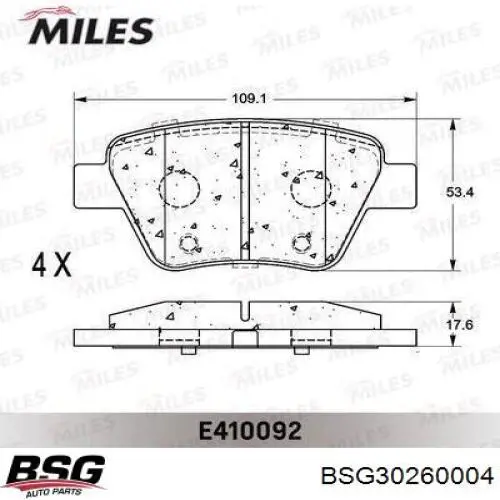 Ремкомплект задних тормозов BSG30260004 BSG