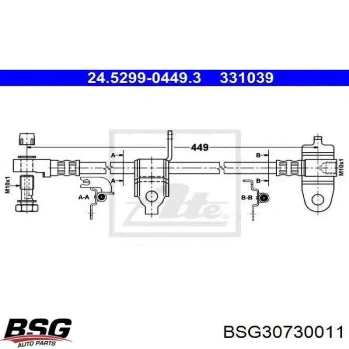 BSG 30-730-011 BSG шланг тормозной передний левый