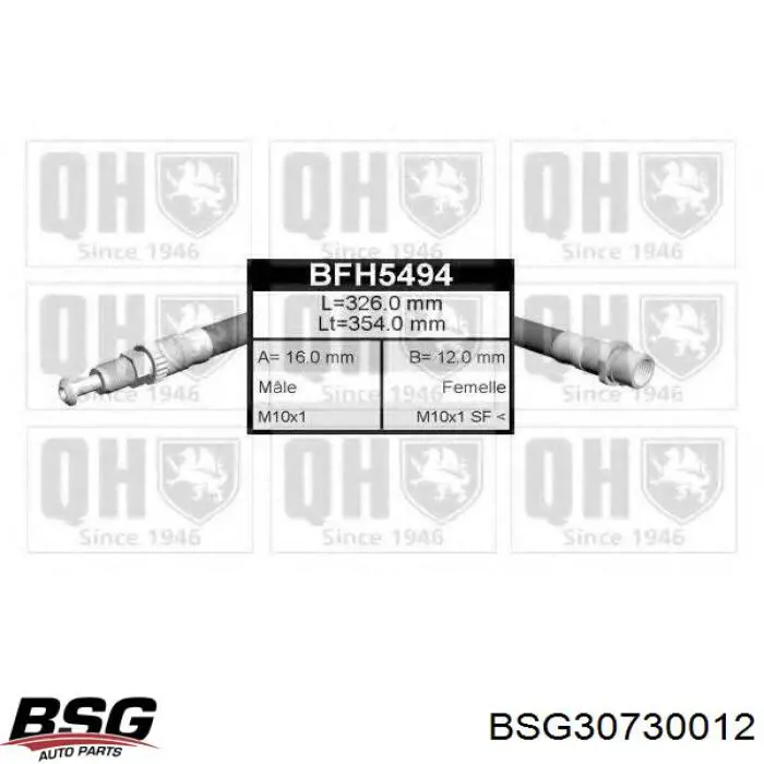 Шланг тормозной передний BSG30730012 BSG