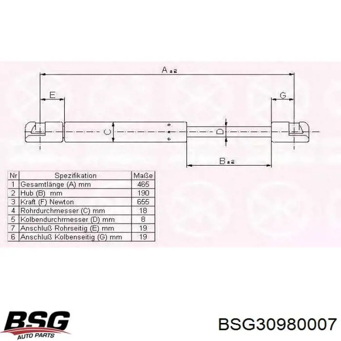 Амортизатор задней двери BSG BSG30980007 цена, от 7.05 USD