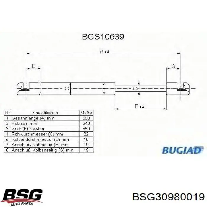 BSG 30-980-019 BSG амортизатор багажника