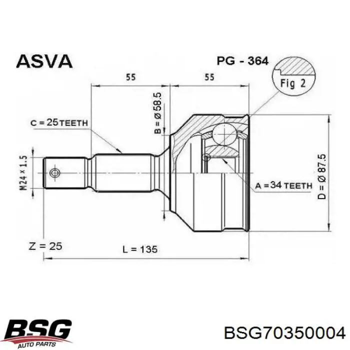 Полуось (привод) передняя правая BSG70350004 BSG