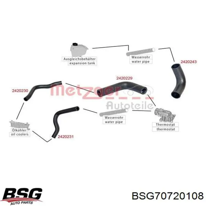 Шланг (патрубок) охлаждения масляного теплообменника, подача BSG70720108 BSG