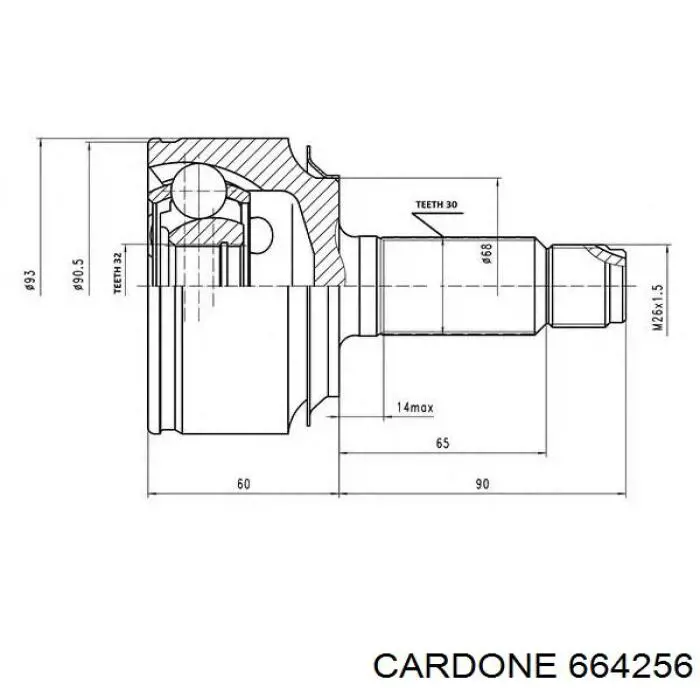 664256 Cardone Полуось передняя левая