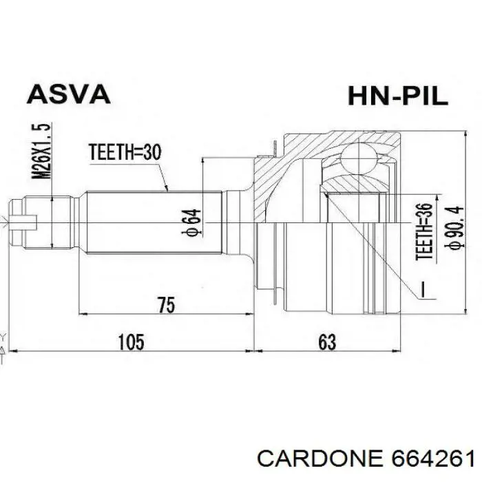 664261 Cardone Полуось передняя левая