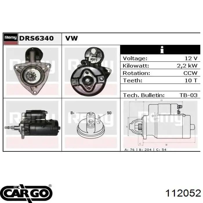 Motor de arranque 112052 Cargo