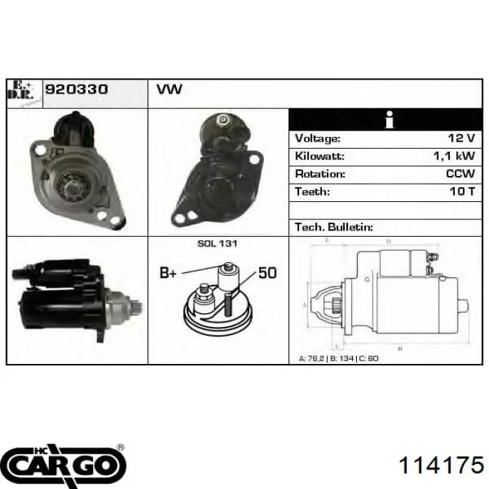 114175 Cargo Стартер автомобиля