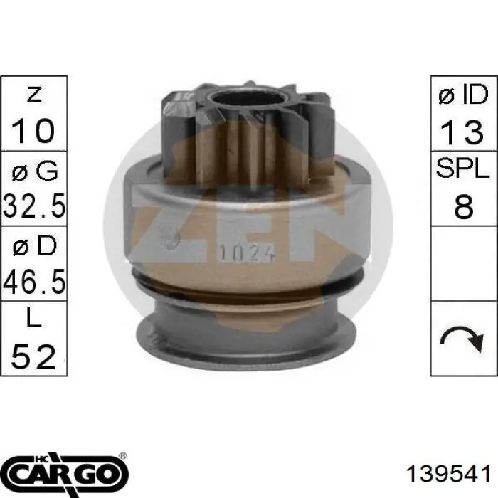 Bendix, motor de arranque 139541 Cargo