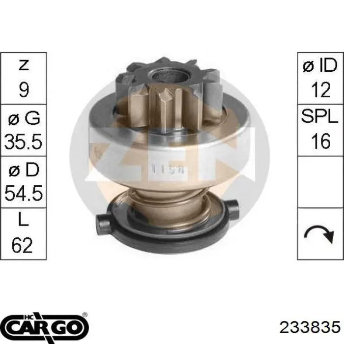 Bendix, motor de arranque 233835 Cargo