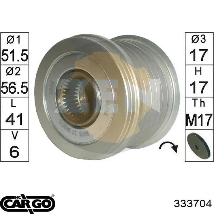 Шкив генератора 333704 Cargo