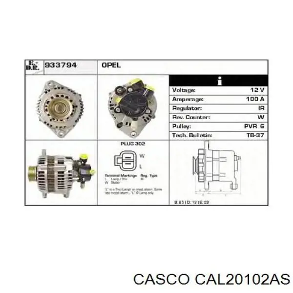 Автомобильный генератор Casco CAL20102AS цена, от 153.10 USD