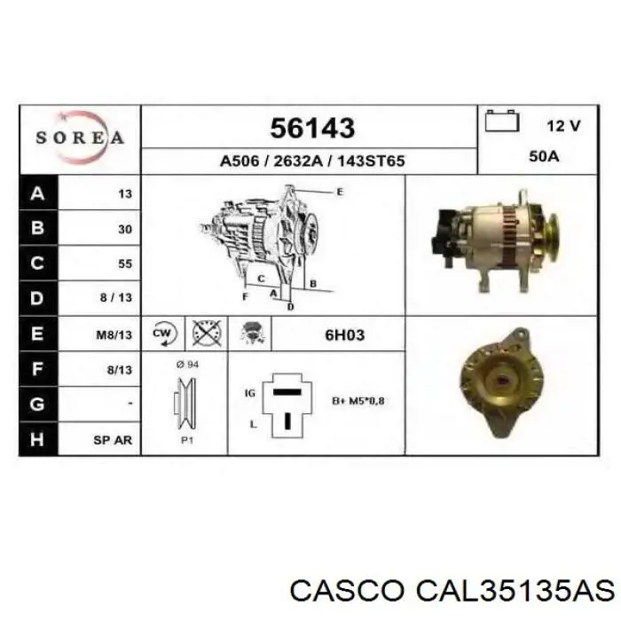Автомобильный генератор Casco CAL35135AS цена, от 166.43 USD