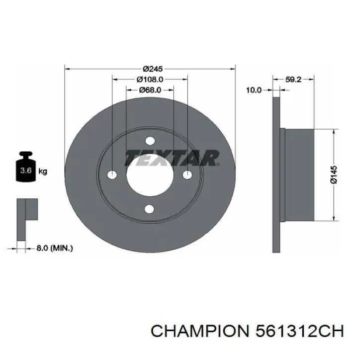 561312CH Champion диск тормозной задний