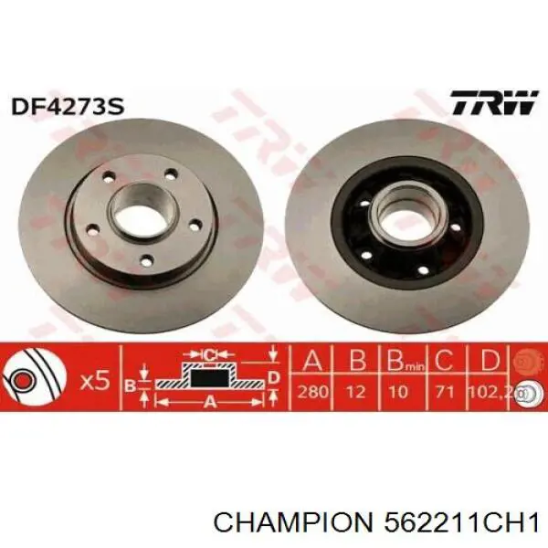 Тормозные диски 562211CH1 Champion