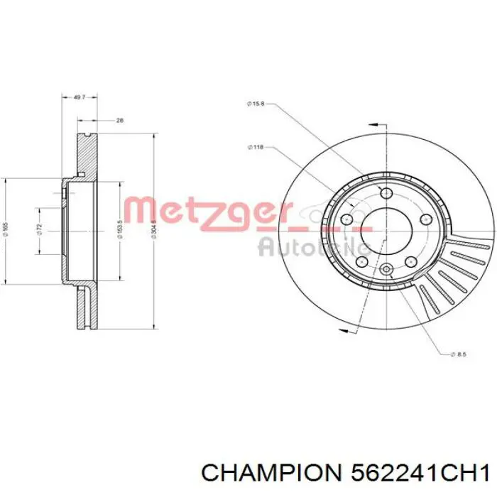 Передние тормозные диски 562241CH1 Champion
