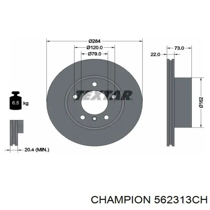 Тормоз дисковый передний Champion 562313CH цена, от 58.34 USD