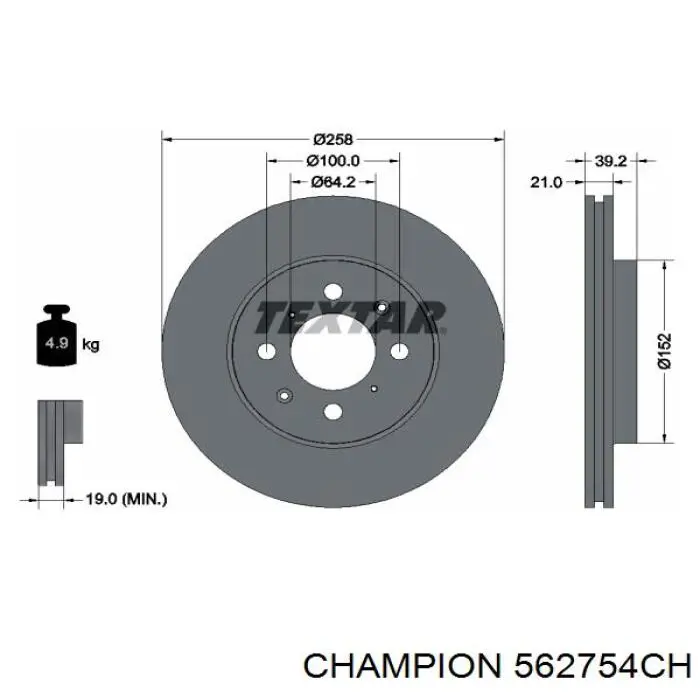 Передние тормозные диски 562754CH Champion