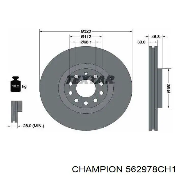 Тормоз дисковый передний Champion 562978CH1 цена, от 45.13 USD