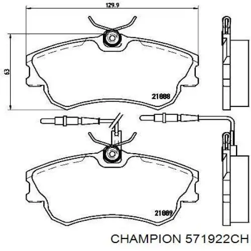 Передние тормозные колодки 571922CH Champion