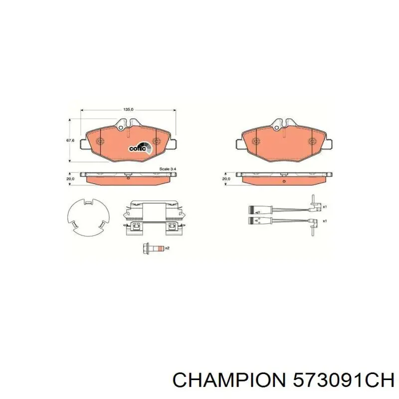 Передние тормозные колодки 573091CH Champion