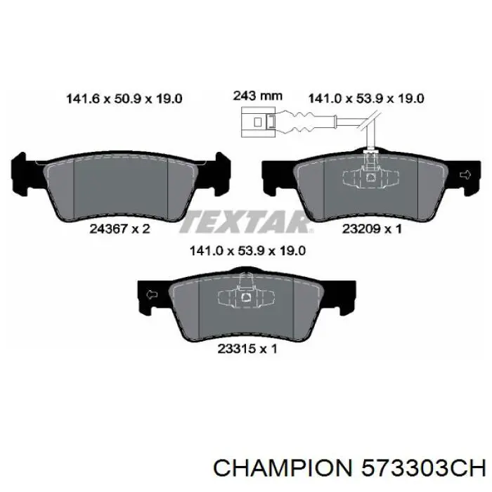 Задние тормозные колодки 573303CH Champion