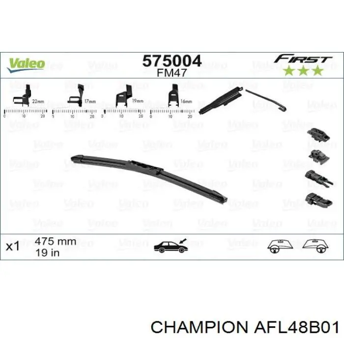 AFL48B01 Champion щетка-дворник лобового стекла пассажирская