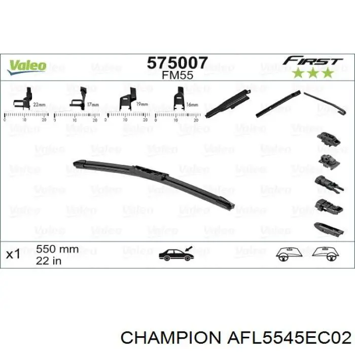 AFL5545EC02 Champion щетка-дворник лобового стекла, комплект из 2 шт.
