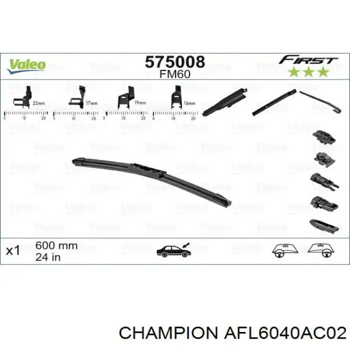 AFL6040AC02 Champion щетка-дворник лобового стекла, комплект из 2 шт.