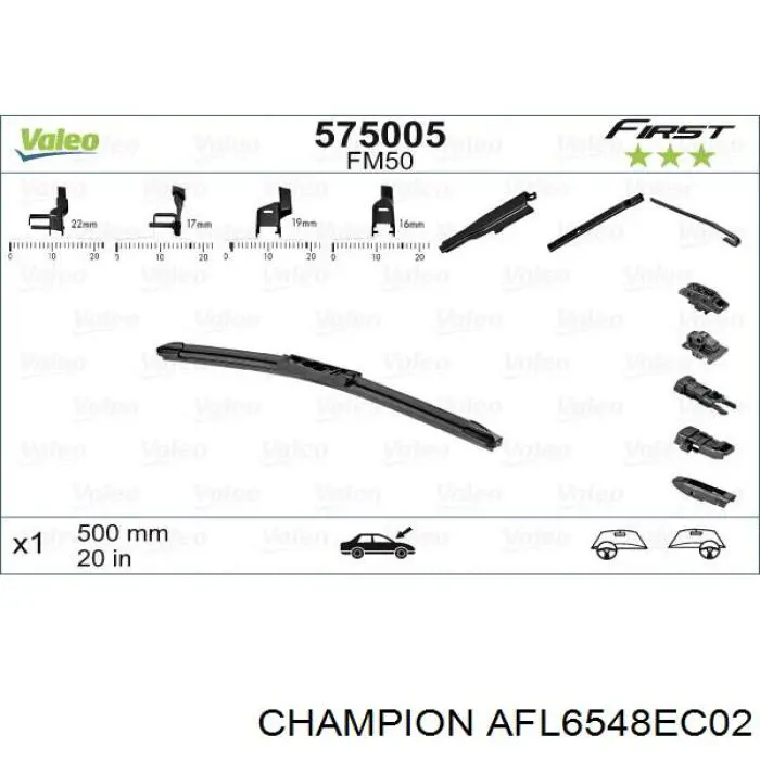 AFL6548EC02 Champion limpa-pára-brisas do pára-brisas, kit de 2 un.