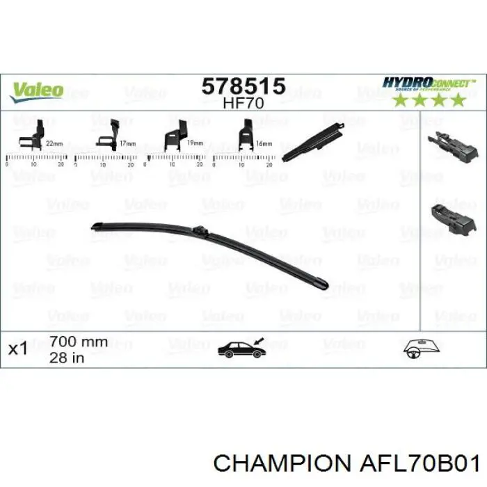 AFL70B01 Champion щетка-дворник лобового стекла водительская