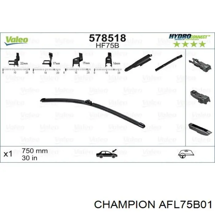 AFL75B01 Champion щетка-дворник лобового стекла водительская