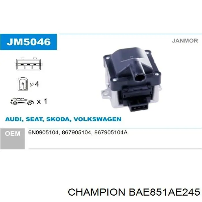 BAE851AE245 Champion Катушка зажигания