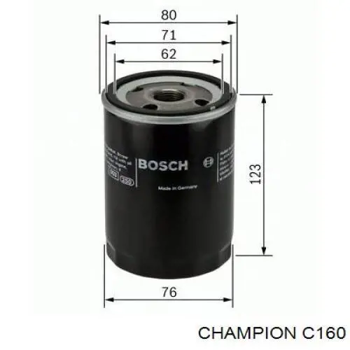 C160 CHAMPION Filtro de aceite original y equivalente