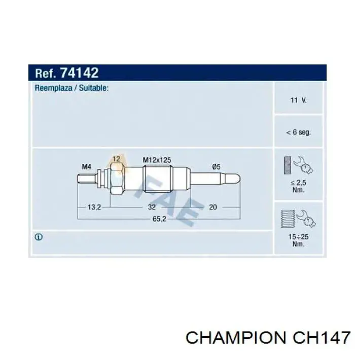 Свічка накалу CH147 Champion